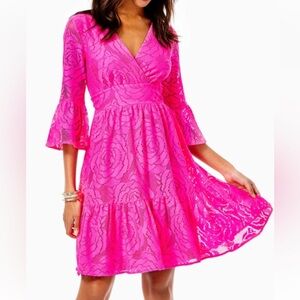 NWT Lilly Pulitzer Sz 6 Cecelia Dress Pink Tango Bungalow Blossom Lace